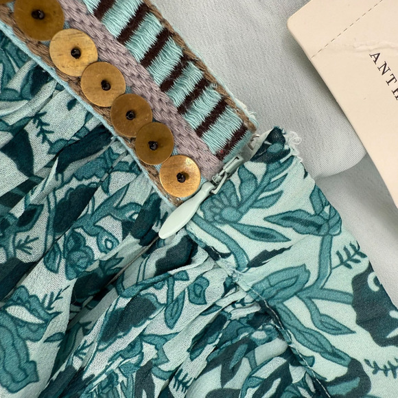 Anthropologie NIKASHA Mini Skirt Tiered Floral Beaded Size S Blue Green Boho - Picture 8 of 10